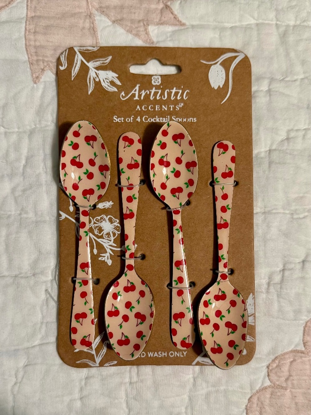 NWT - Artistic Accents Cherry Print Cocktail Spoons Set of 4